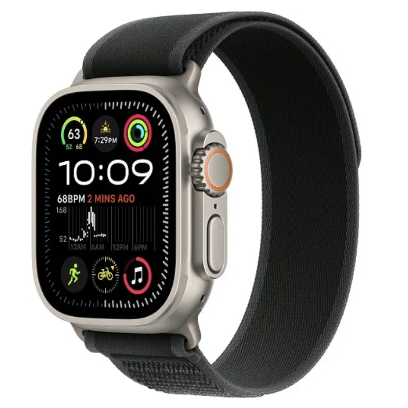 Apple Watch Ultra 2 2024 49 мм, корпус из натурального титана, ремешок Trail черного цвета, размер S/M